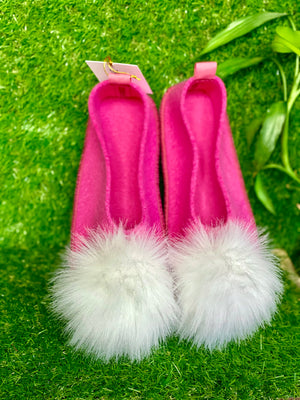 PINK VEGAN POMPOM slippers