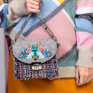 MOTH tweed bag with handmade embroidery